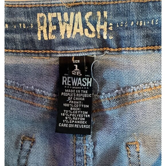 Rewash Womens Distressed Denim Mini Skirt Sz 1 waist 25 Light Wash Frayed Hem - Picture 2 of 7